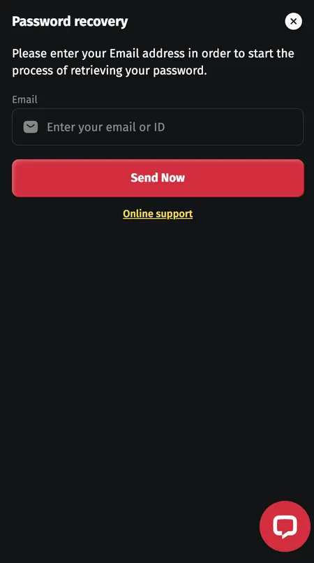 Jettbet password recovery screen